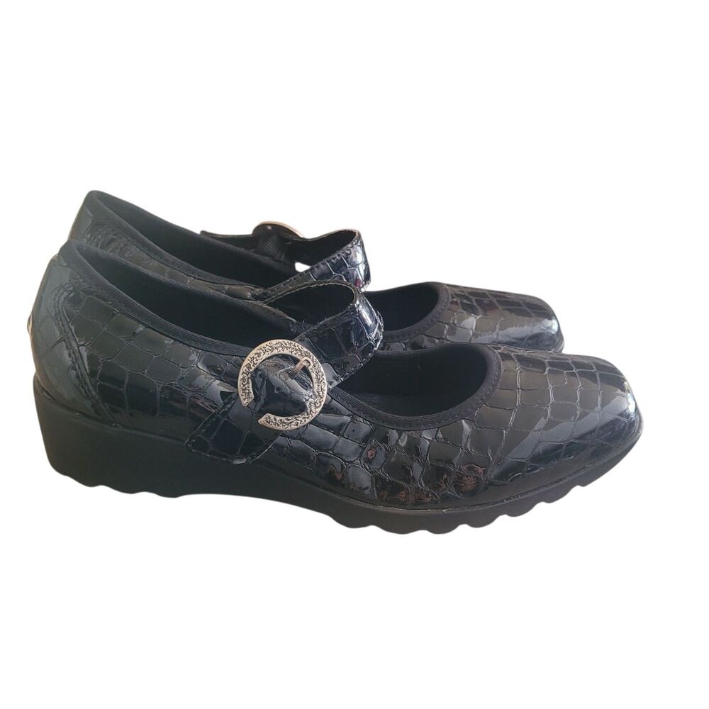 Josef‎ Seibel Caree 02 Wedge Mary Jane Shoes Women's 41 US 10 Black Croc Patent